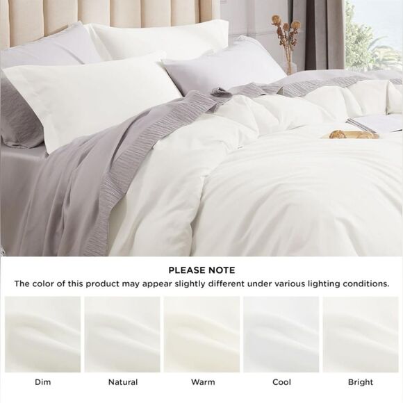 Duvet Cover Set Bedsure Solid Ivory - Queen Size - Picture 4 of 9